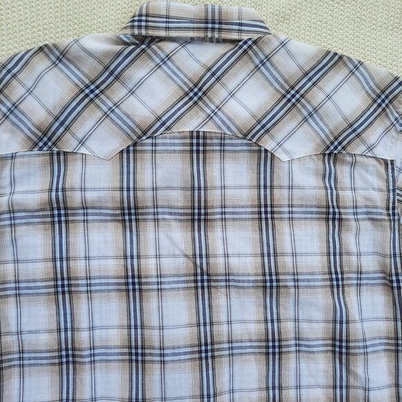 Wrangler Wrancher Plaid Shirt Men's Size XLT Pearl Snap Western Short Sleeve - Picture 7 of 7
